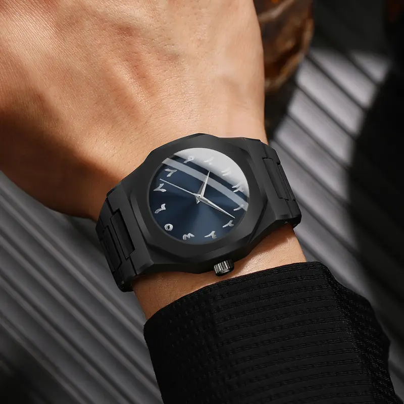 POEDAGAR Luxury Watch - Elegant Black Dial with Luminous Hands, Quartz Movement, Stainless Steel