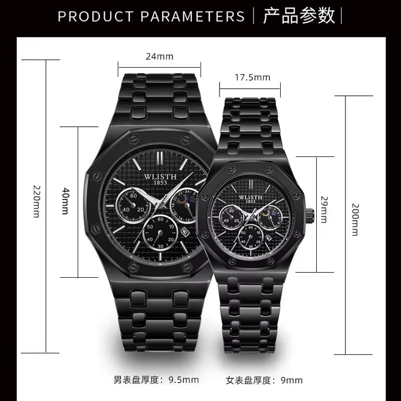 ZeeZaz - Luxury Couple Watch Set – Black Steel Edition