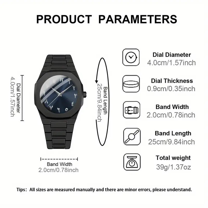 POEDAGAR Luxury Watch - Elegant Black Dial with Luminous Hands, Quartz Movement, Stainless Steel