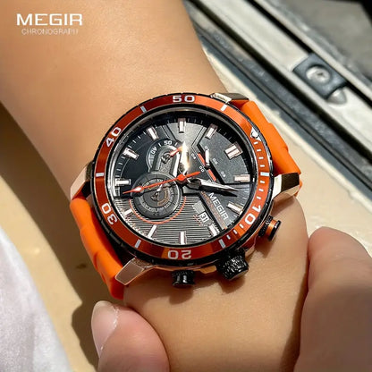 Men's Orange Sport Watch, Casual Style, Silicone Strap