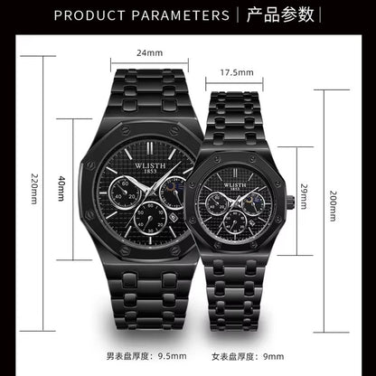 ZeeZaz - Luxury Couple Watch Set – Black Steel Edition