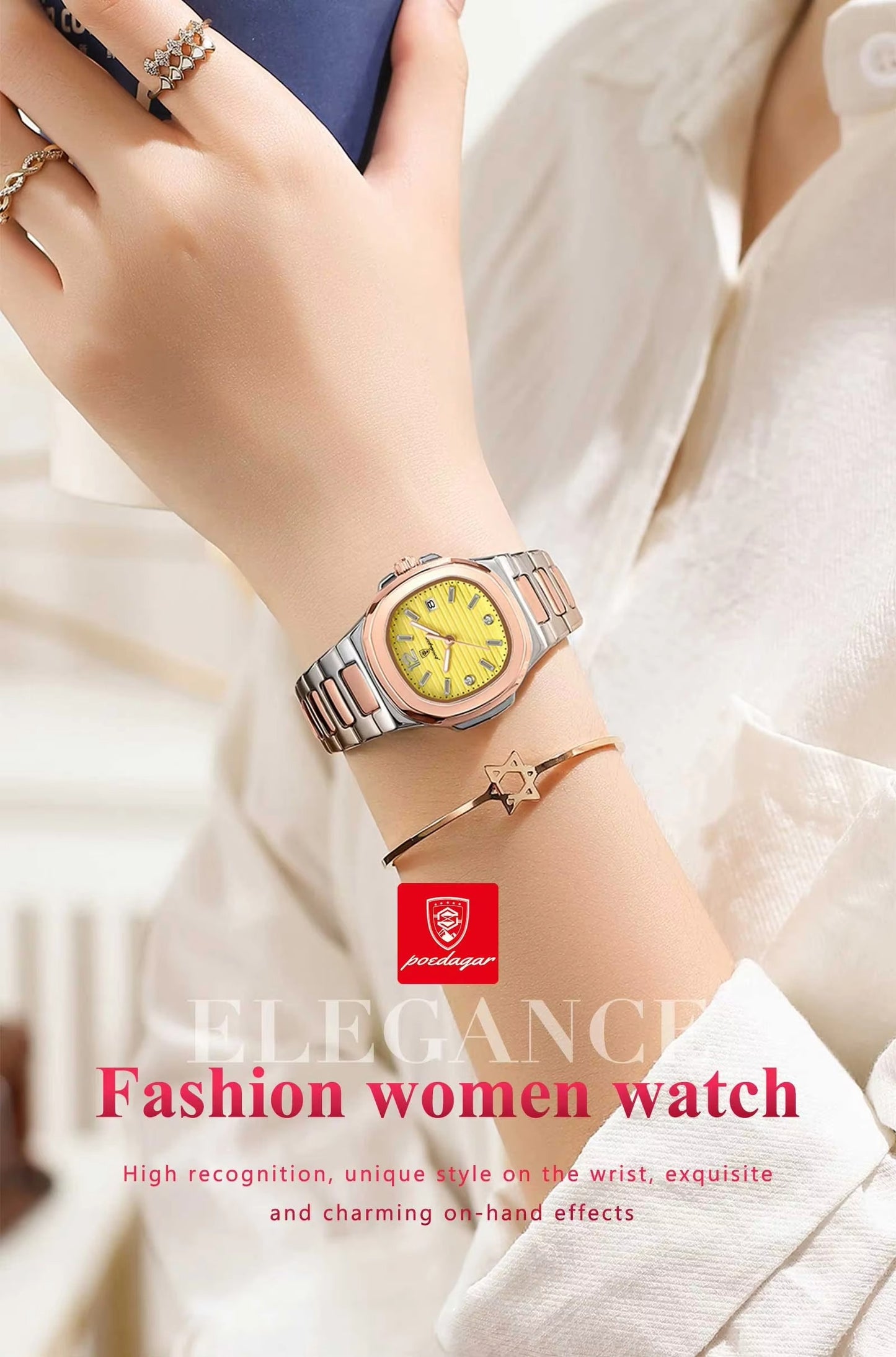 ZeeZaz -Elegant Women’s Stainless Steel Watch – Golden Dial Luxury Edition