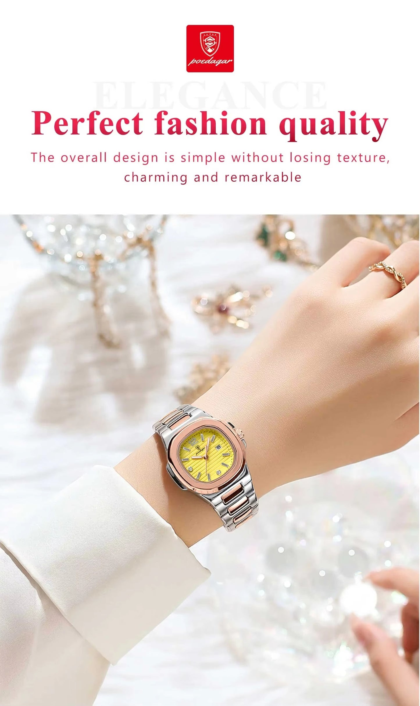 ZeeZaz -Elegant Women’s Stainless Steel Watch – Golden Dial Luxury Edition