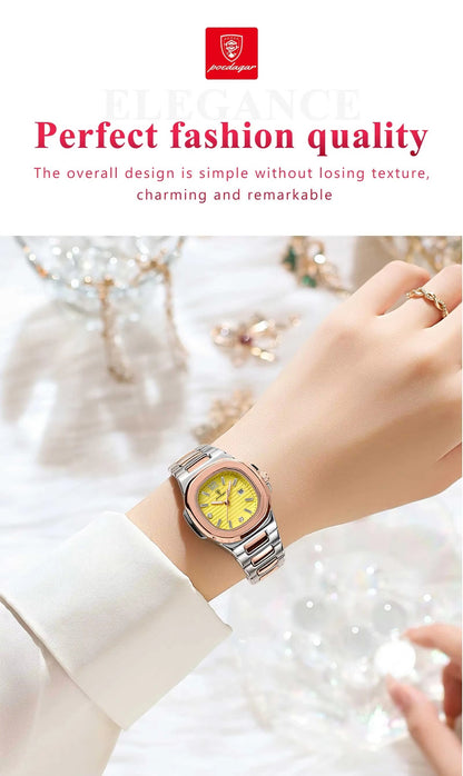ZeeZaz -Elegant Women’s Stainless Steel Watch – Golden Dial Luxury Edition