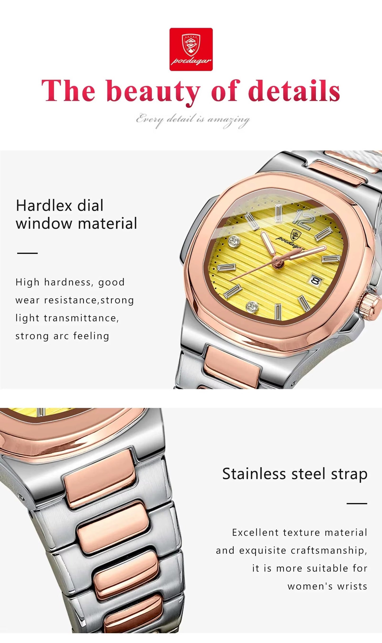 ZeeZaz -Elegant Women’s Stainless Steel Watch – Golden Dial Luxury Edition