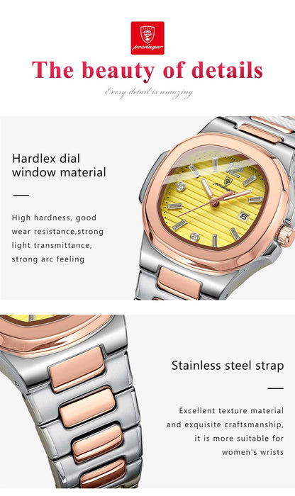 ZeeZaz -Elegant Women’s Stainless Steel Watch – Golden Dial Luxury Edition
