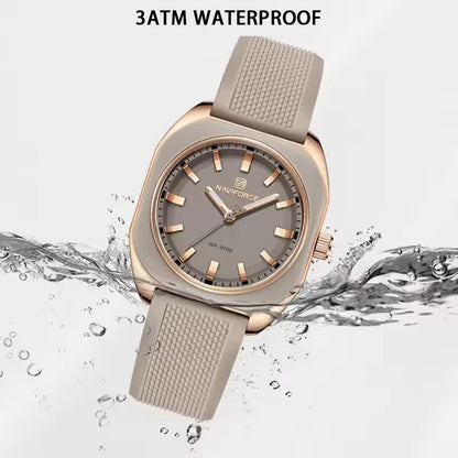 ZeeZaz - Luxury Women’s Silicone Strap Watch – Rose Gold & Beige Edition