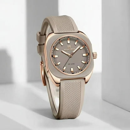 ZeeZaz - Luxury Women’s Silicone Strap Watch – Rose Gold & Beige Edition