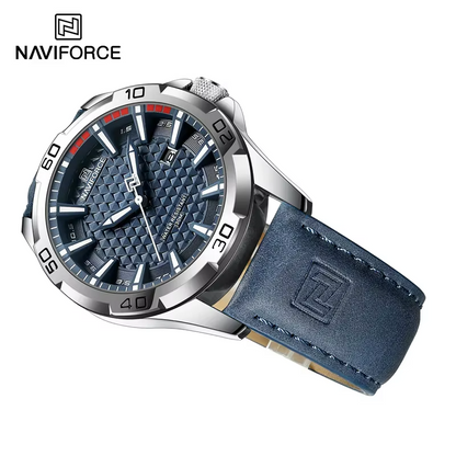 NAVIFORCE Fashion Men's Luminous Quartz Wrist Watches Waterproof Leather Strap Motorcycle Quartz Watch for Men