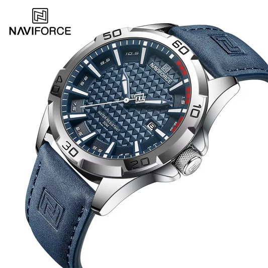 NAVIFORCE Fashion Men's Luminous Quartz Wrist Watches Waterproof Leather Strap Motorcycle Quartz Watch for Men
