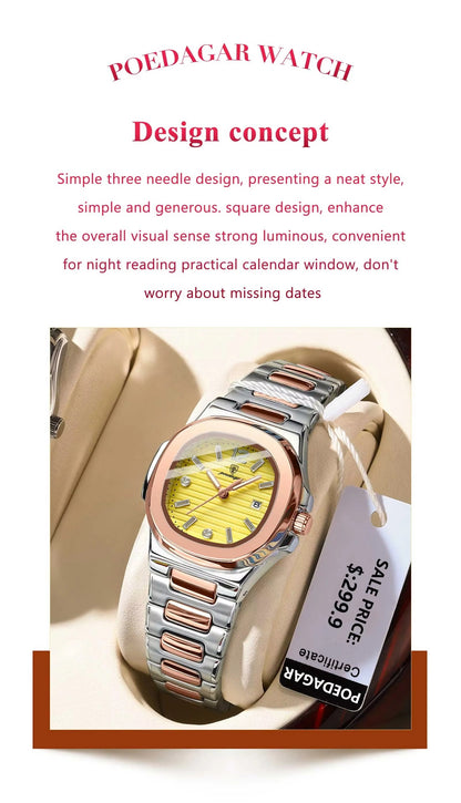 ZeeZaz -Elegant Women’s Stainless Steel Watch – Golden Dial Luxury Edition