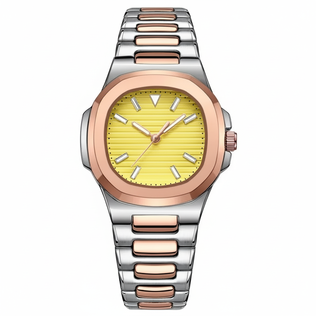 ZeeZaz -Elegant Women’s Stainless Steel Watch – Golden Dial Luxury Edition