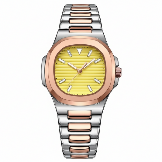 ZeeZaz -Elegant Women’s Stainless Steel Watch – Golden Dial Luxury Edition