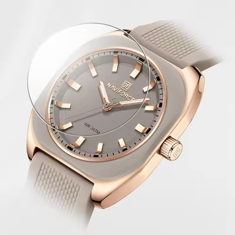 ZeeZaz - Luxury Women’s Silicone Strap Watch – Rose Gold & Beige Edition