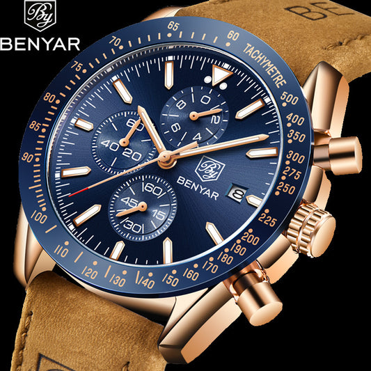 BENYAR Luxury Chronograph – Blue & Rose Gold Edition