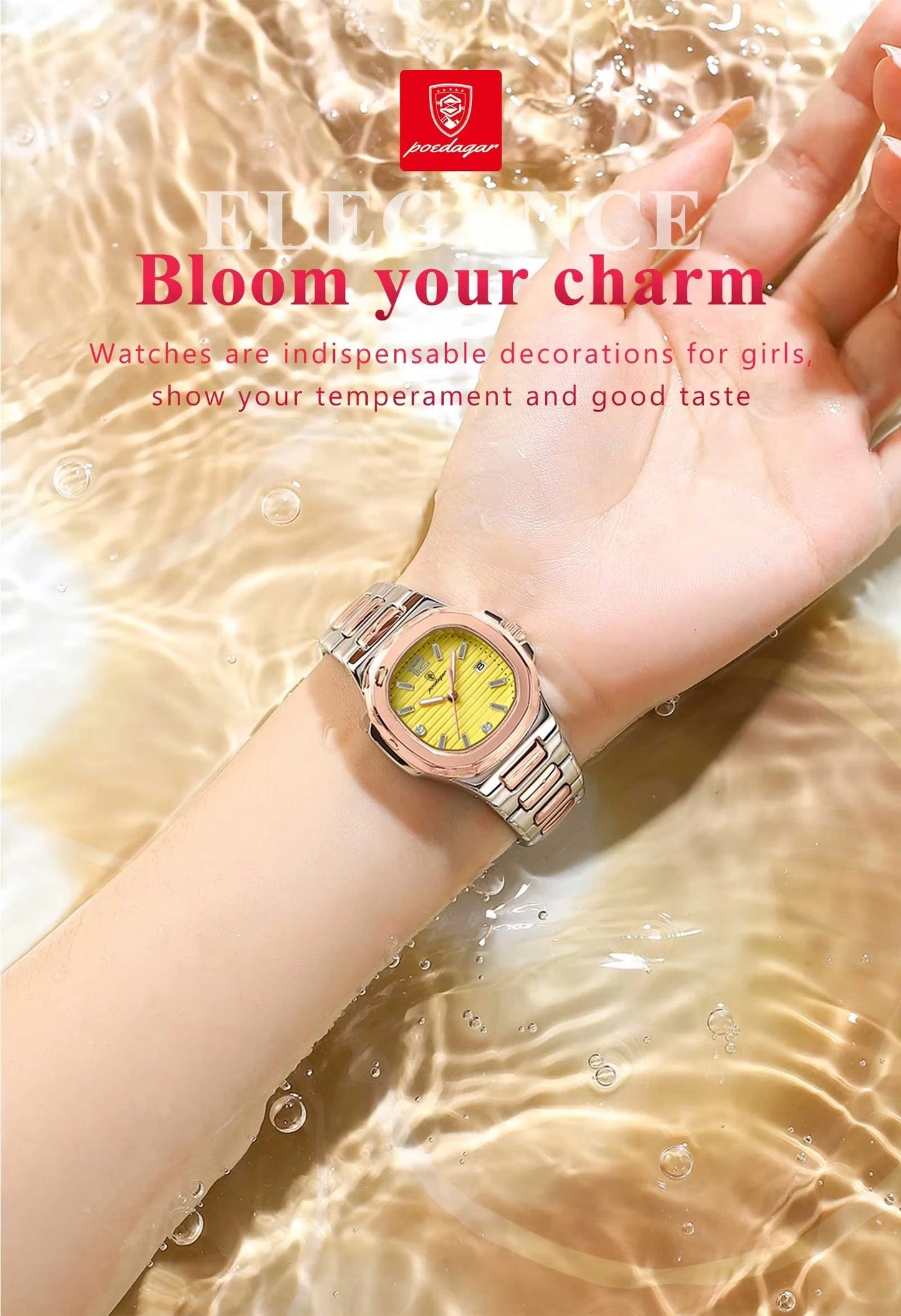 ZeeZaz -Elegant Women’s Stainless Steel Watch – Golden Dial Luxury Edition