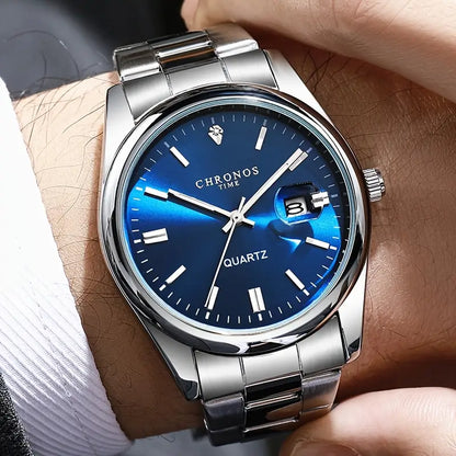 Classic Stainless Steel Quartz Watch-Blue Dial