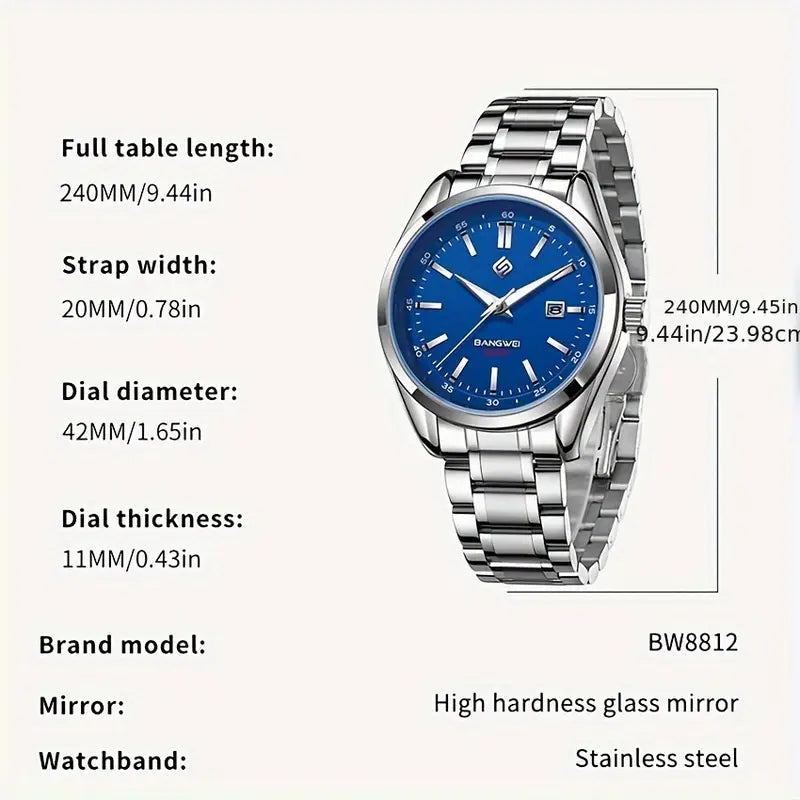Bangwei Stainless Steel Men’s Watch-Blue Edition