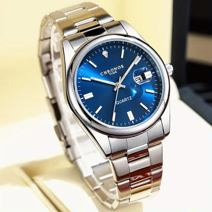 Classic Stainless Steel Quartz Watch-Blue Dial