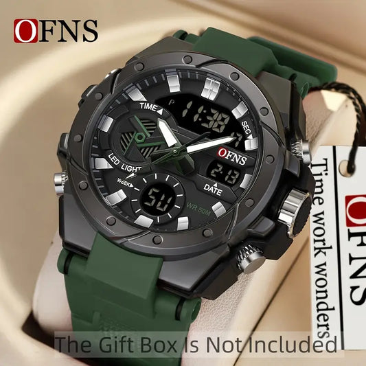 ساعة رياضية تكتيكية مزدوجة العرض - أخضر عسكري