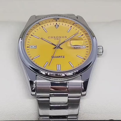 Classic Orange Dial Men’s Stainless Steel Watch