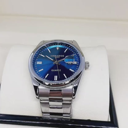 Classic Stainless Steel Quartz Watch-Blue Dial